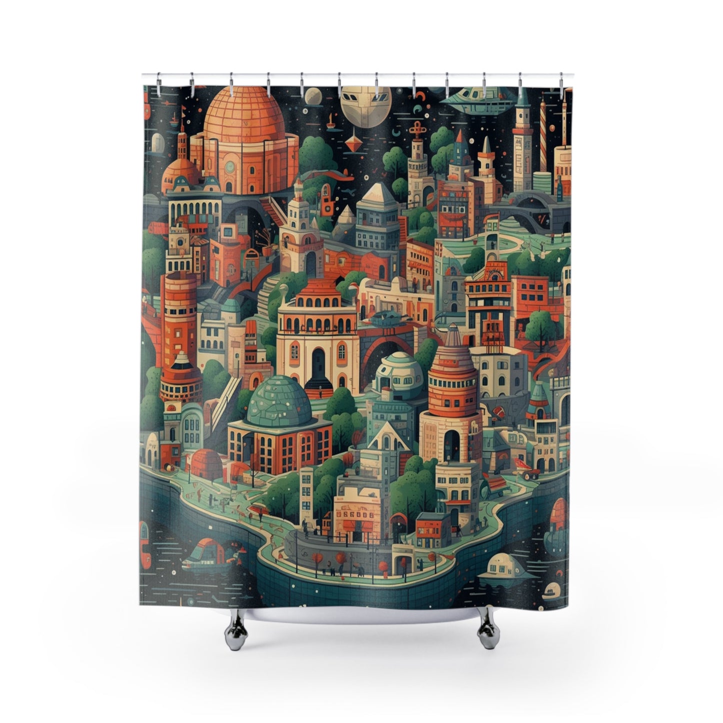 Galactic Metropolis Pattern, Sci-Fi Inspired - Shower Curtains