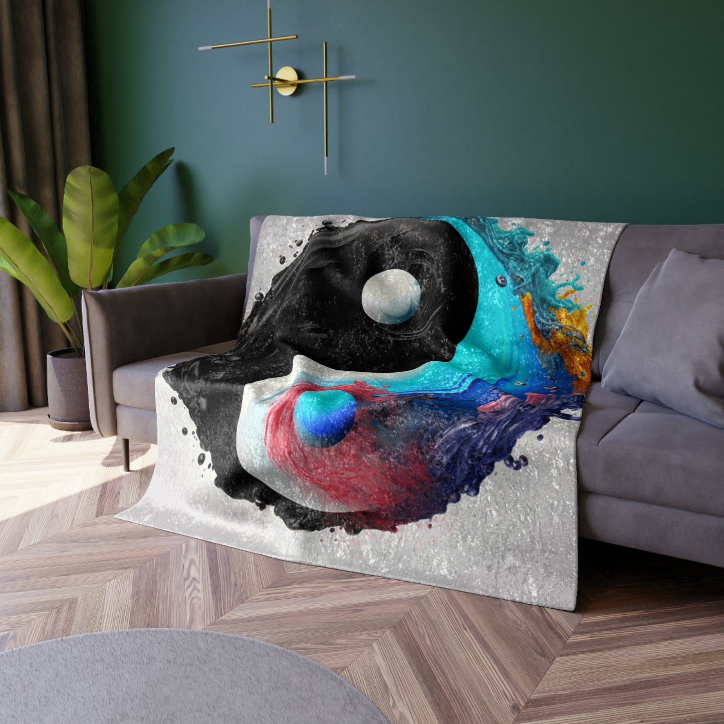 Yin Yang Symbol, Colorful Paint Style - Artistic Decor - Crushed Velvet Blanket