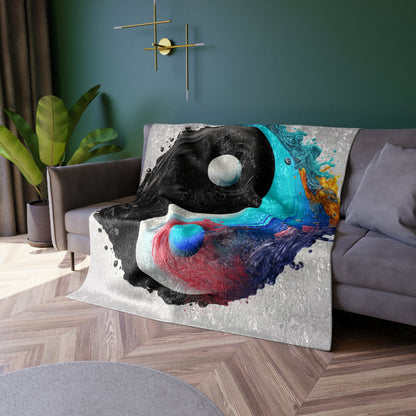 Yin Yang Symbol, Colorful Paint Style - Artistic Decor - Crushed Velvet Blanket