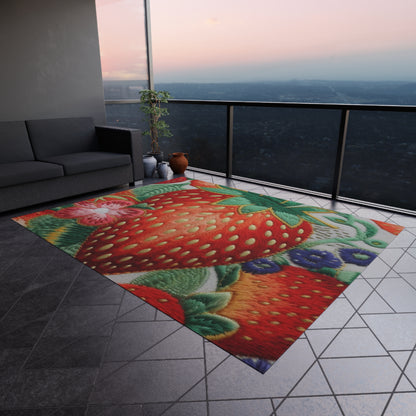 Berry Delight: Sun-Kissed Strawberries Fields Meet Embroidered Style Strawberry Patterns - Outdoor Rug