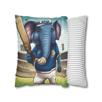 India Elephant Cricket Sport Star: Pitch, Run, Stump Game - Animated Charm - Spun Polyester Square Pillow Case