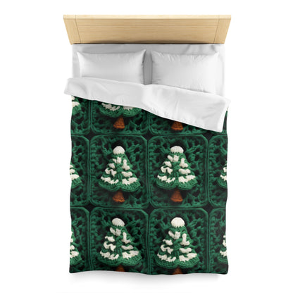 Evergreen Christmas Trees Crochet, Festive Pine Tree Holiday Craft, Yuletide Forest, Winter - Microfiber Duvet Cover