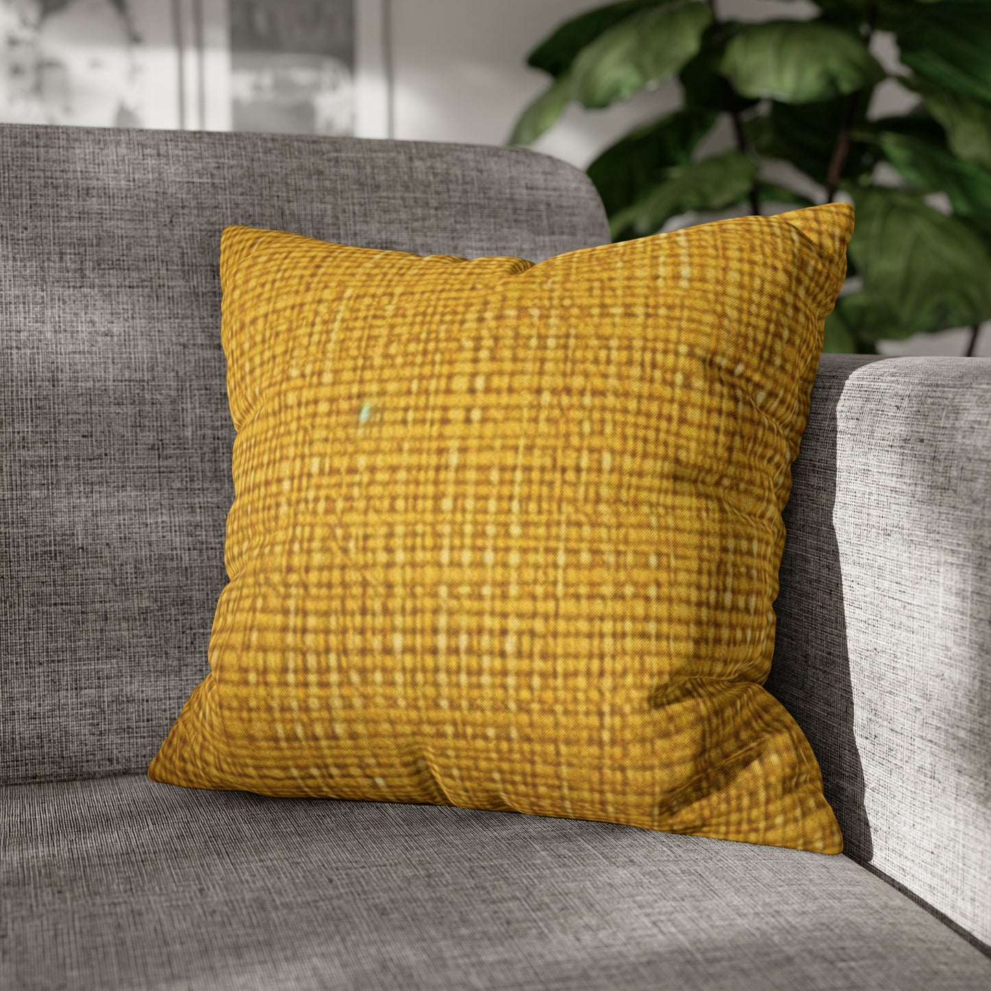 Radiant Sunny Yellow: Denim-Inspired Summer Fabric - Spun Polyester Square Pillow Case