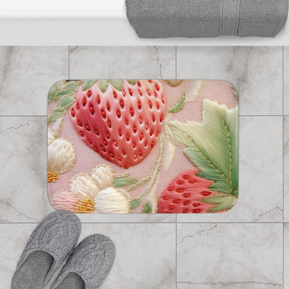 Fresas de frutos rojos - Fruta bordada - Diseño de alimentos para una fiesta de cultivos saludables - Alfombra de baño