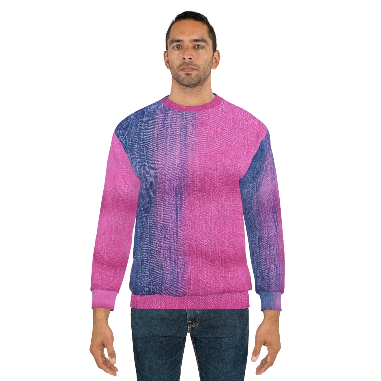 Dual Delight: Half-and-Half Pink & Blue Denim Daydream - Unisex Sweatshirt (AOP)