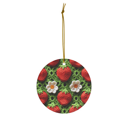 Strawberry Field Crochet - Forever Forest Greens - Fruit Berry Harvest Crop - Ceramic Ornament, 4 Shapes