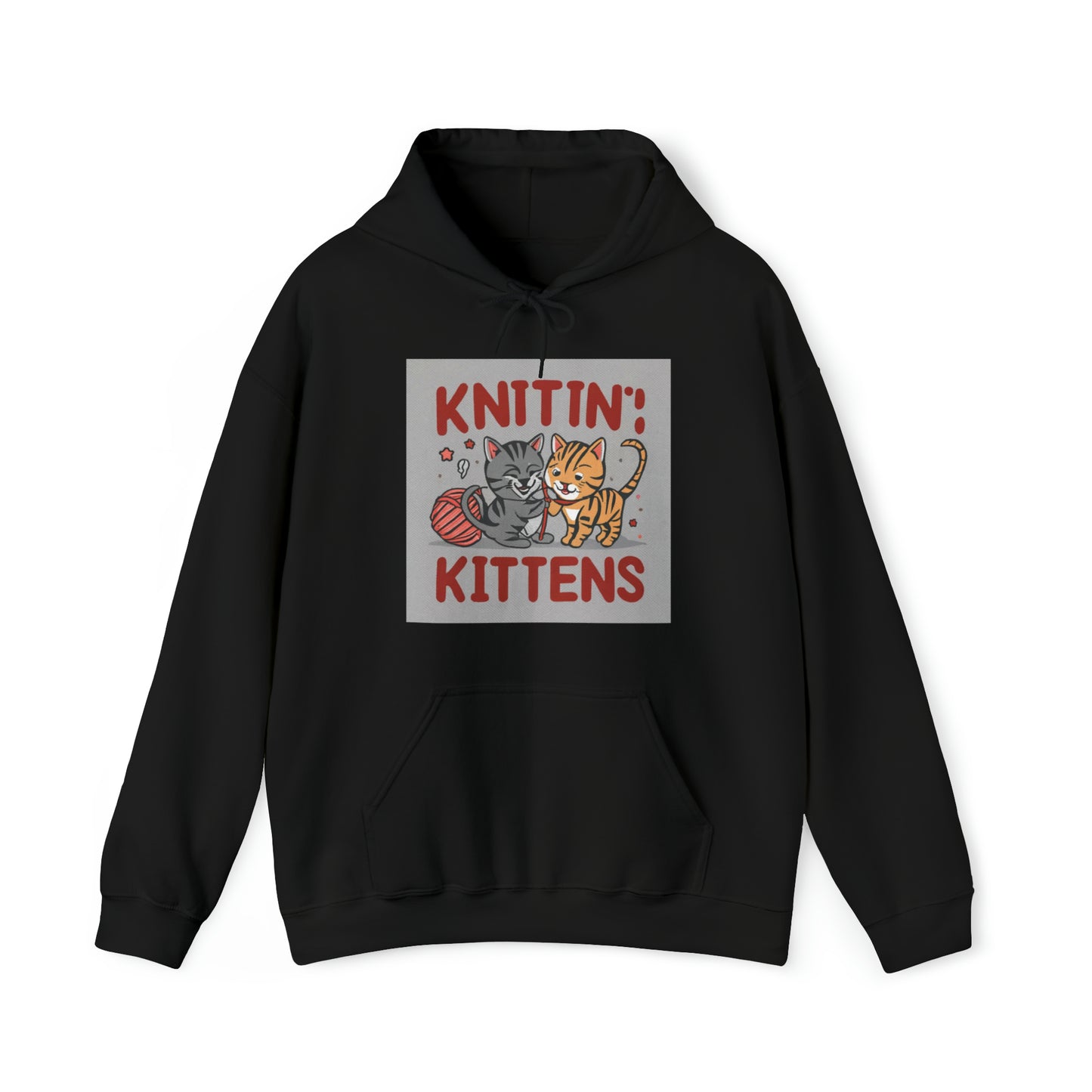 Knittin &amp; Kittens: レトロな猫と糸の編み物の融合 - ユニセックス ヘビー ブレンド™ フード付きスウェットシャツ