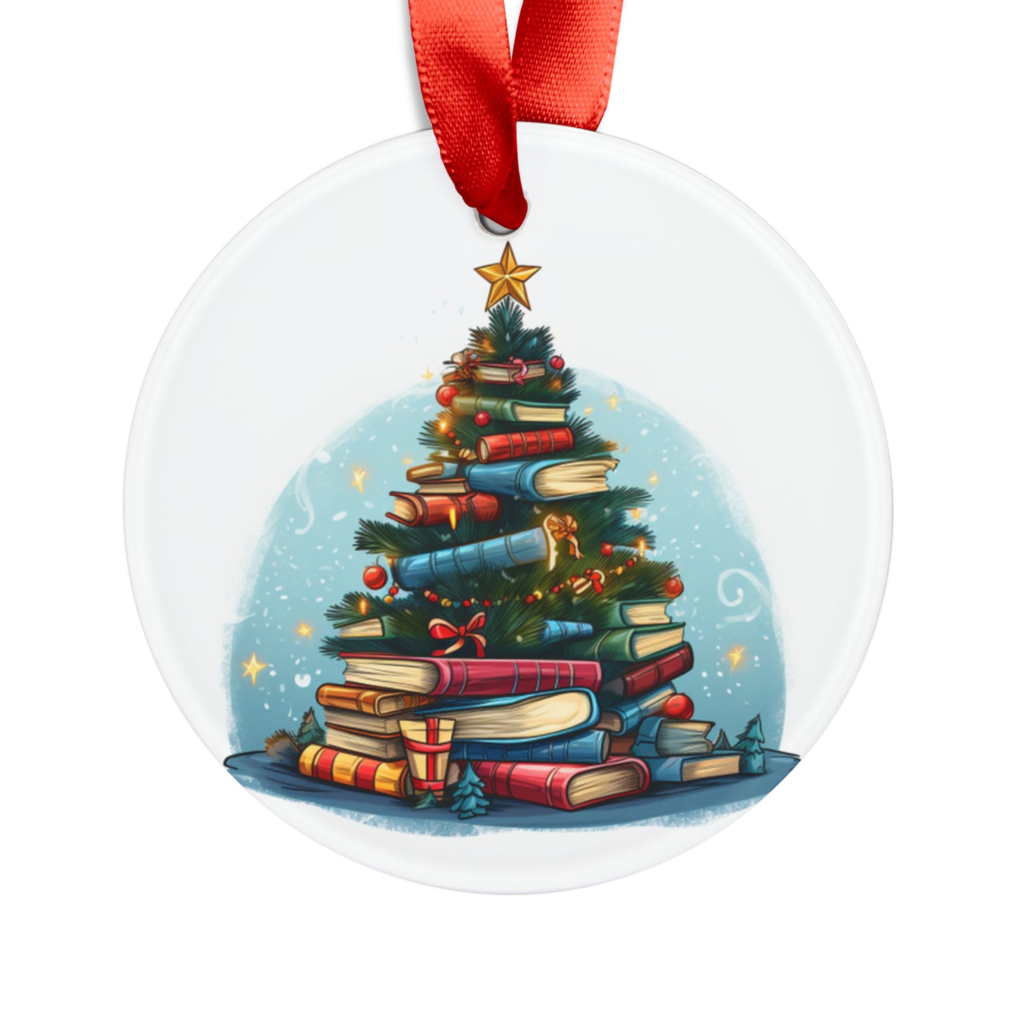 Book Lover Christmas Tree, Gift For Readers - Acrylic Ornament with Ribbon