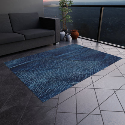 Dark Blue: Distressed Denim-Inspired Fabric Design - Outdoor Rug