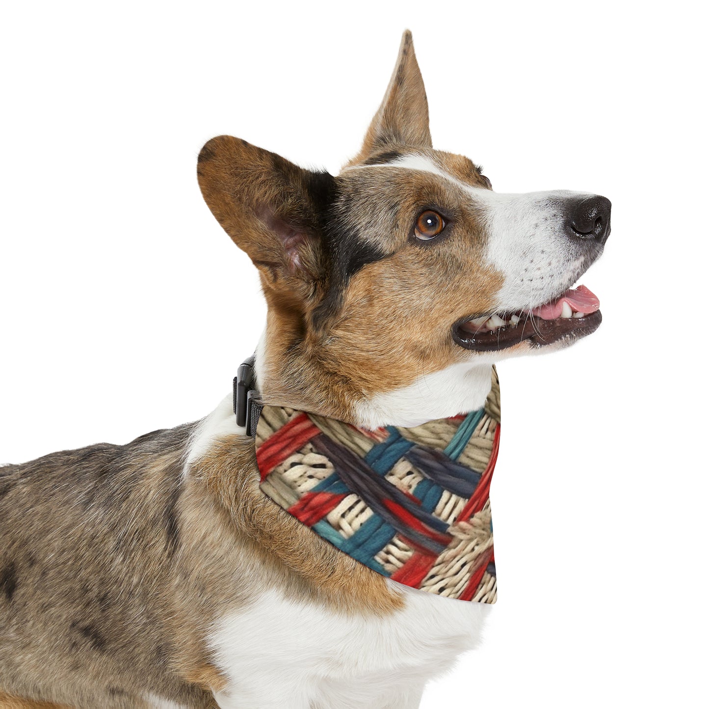 Colorful Yarn Knot: Denim-Inspired Fabric in Red, White, Light Blue - Dog & Pet Bandana Collar