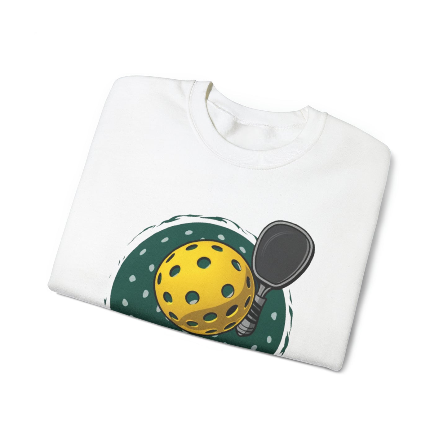 Diseño de celebración del día del Pickleball con una caprichosa ilustración de pelota y paleta - Sudadera unisex con cuello redondo Heavy Blend™