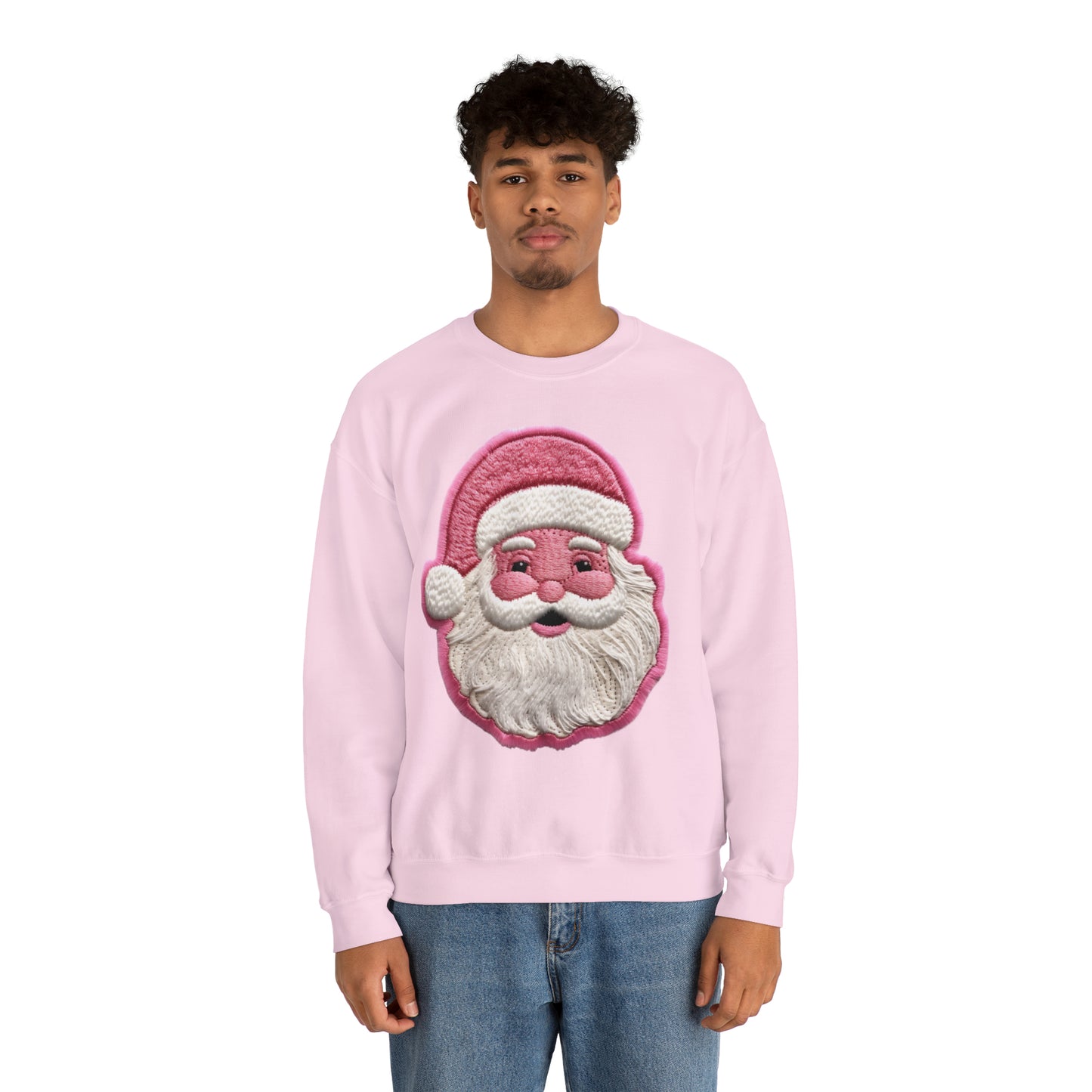 Parche de Papá Noel en Navidad rosa - Sudadera unisex Heavy Blend™ con cuello redondo