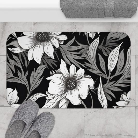 Floral monocromático: maximalismo en flor, estampado de flores en acuarela, decoración en crema suave - Alfombra de baño