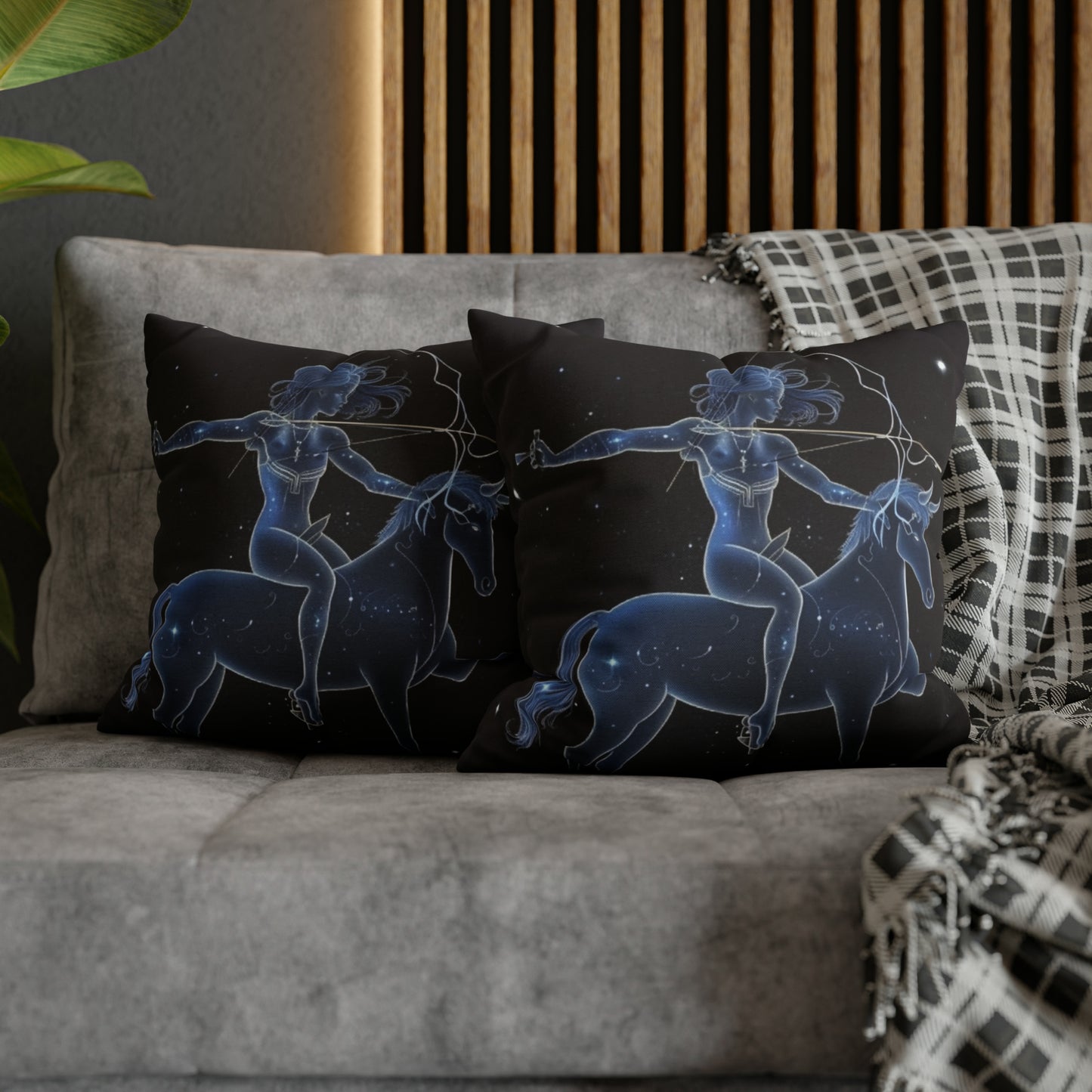 Sagittarius Zodiac in Starlit Universe - Fluorescent Colors - Spun Polyester Square Pillow Case