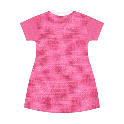 Doll-Like Pink Denim Designer Fabric Style - T-Shirt Dress (AOP)