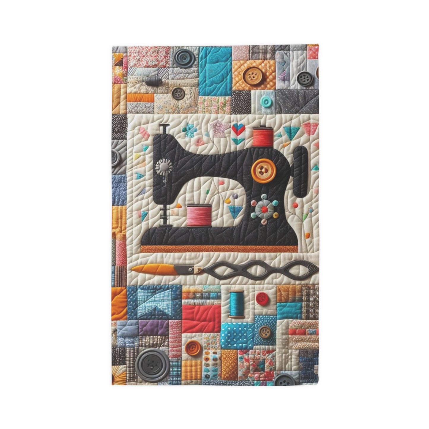 Colorful Quilted Mosaic, Retro Sewing Design - Dobby Rug