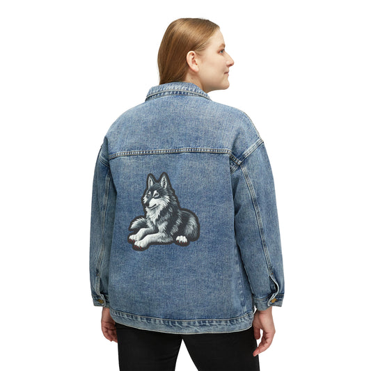 Furry Wolf Animal, Chenille Patch Graphic, Women's Denim Jacket