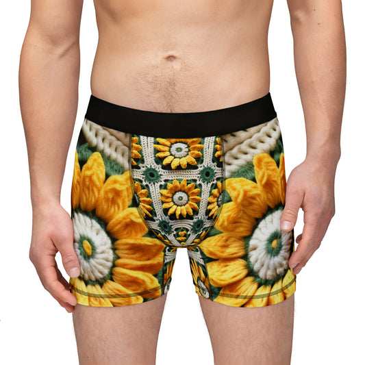 Faux Sunflower Crochet, Mens Swim Trunks, Men Swim Shorts, Guy Swim Wear - Hybrid Swim Ready Shorts