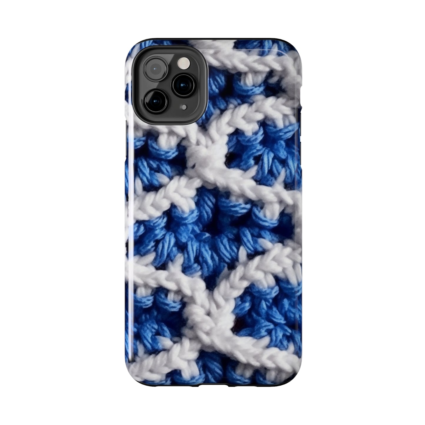 Blueberry Blue Crochet, White Accents, Classic Textured Pattern - Tough Phone Cases