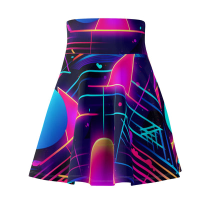 80s Synthwave Retro-Futuristic Inspired Pattern Design Women's Skater Skirt (AOP)