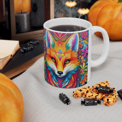 Diseño de zorro vibrante y colorido, animal único y llamativo - Taza de cerámica de 11 oz