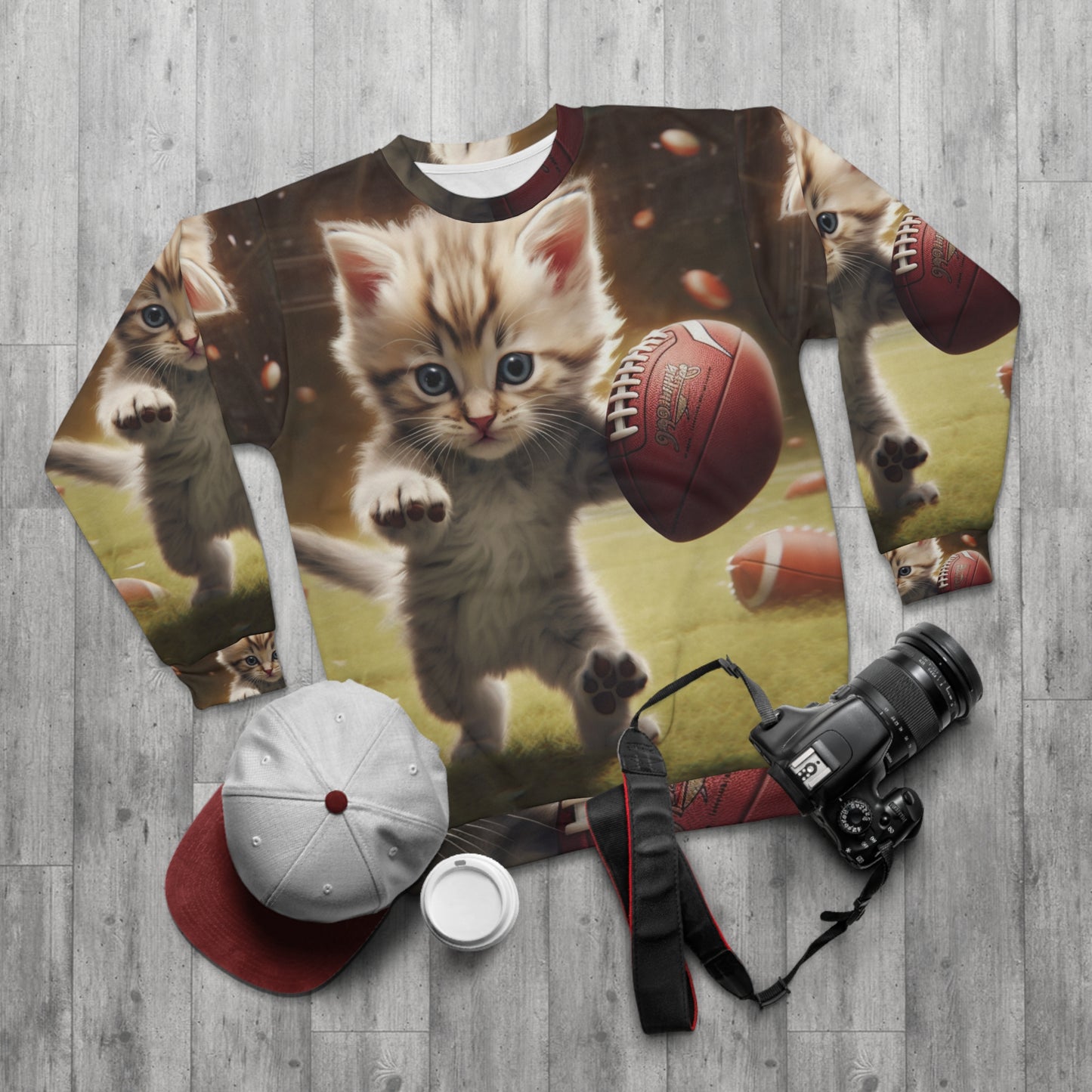 Football Kitty Fantasy: Feline Cat American Sport Quarterback - Unisex Sweatshirt (AOP)