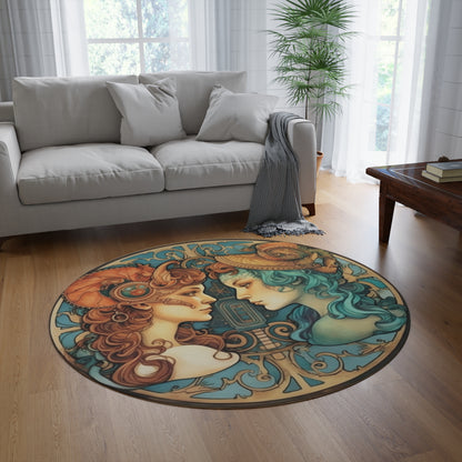 Steampunk Gemini - Dualistic Motifs & Vibrant Contrast - Round Rug