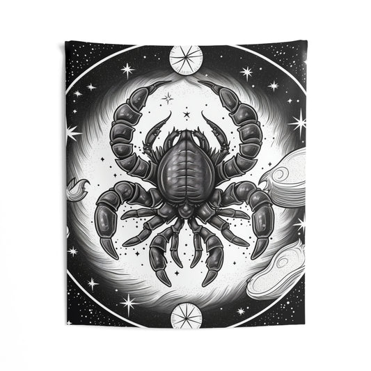 Scorpio Custom Wall Tapestry, Black White Scorpion Design, 100% Polyester, Multiple Sizes