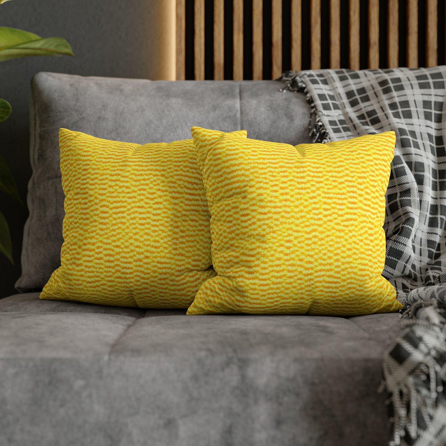 Sunshine Yellow Lemon: tela alegre e inspirada en la mezclilla - Funda de almohada cuadrada de poliéster hilado 