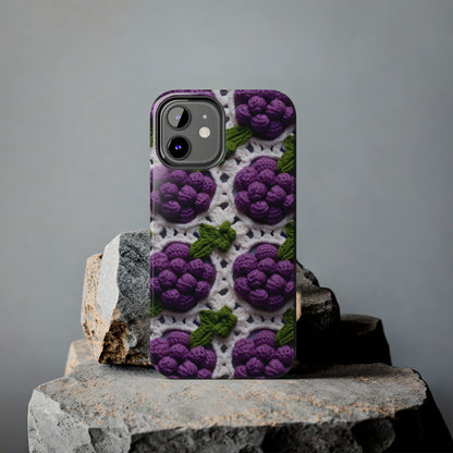 Crochet Grapes Pattern - Granny Square Design - Fresh Fruit Pick - Orchard Purple Snack Food - Tough Phone Cases