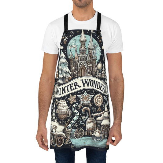 Winter Wonderland Enchantment: Nostalgic Christmas Snowscape with Majestic Castle and Festive - Apron (AOP)