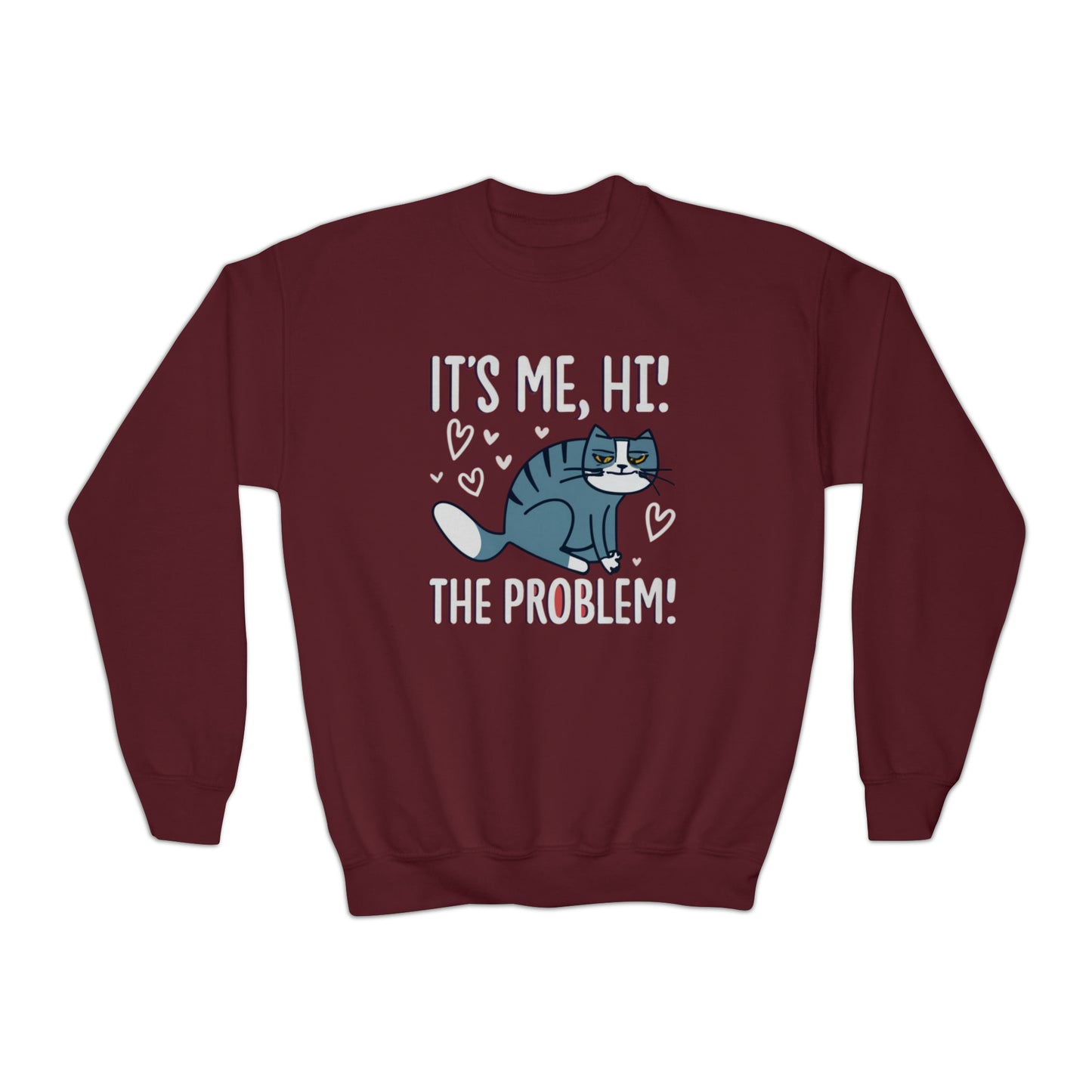 Cat Its Me Hi The Problem Kitten - Lindo gráfico de gatito de San Valentín - Sudadera con cuello redondo para jóvenes