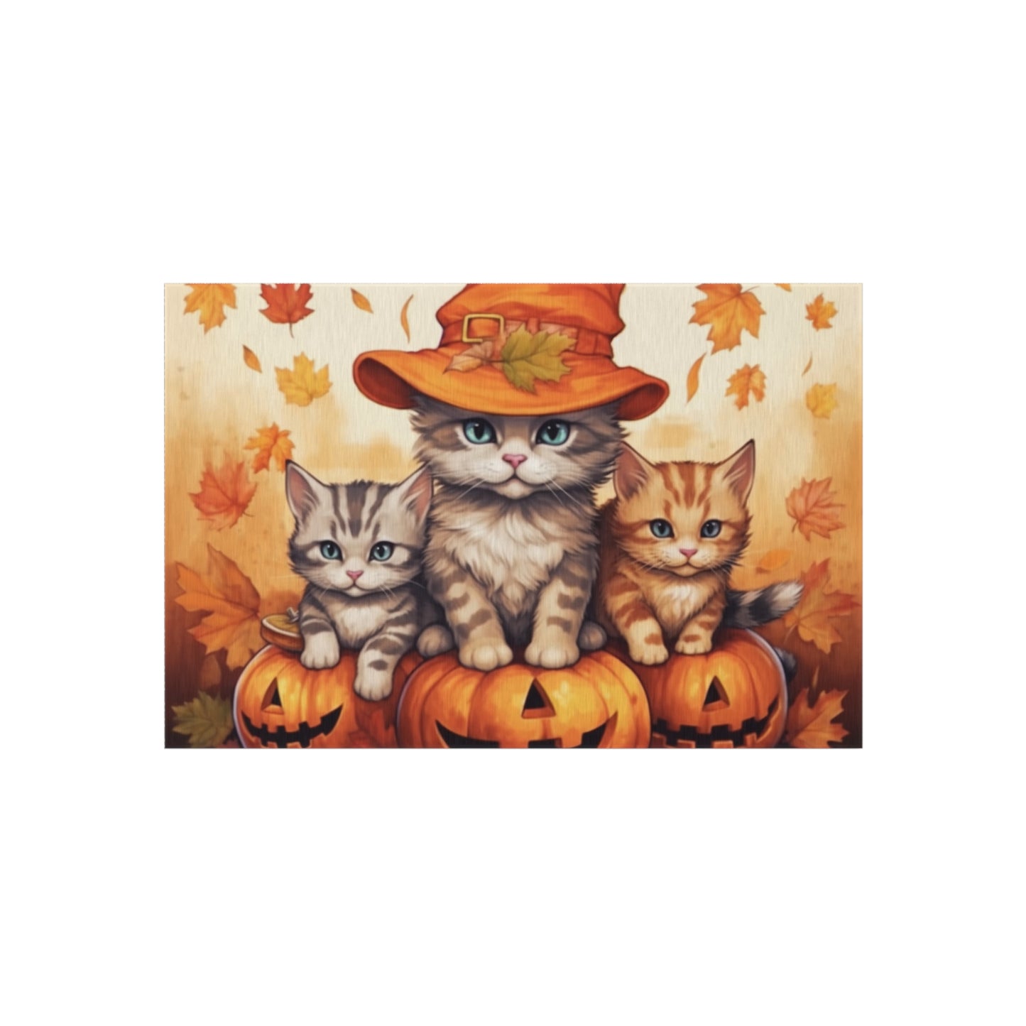 Kitty Cat Kittens Halloween - Cute Furries on Pumpkin - Festive Feline Decor - Outdoor Rug