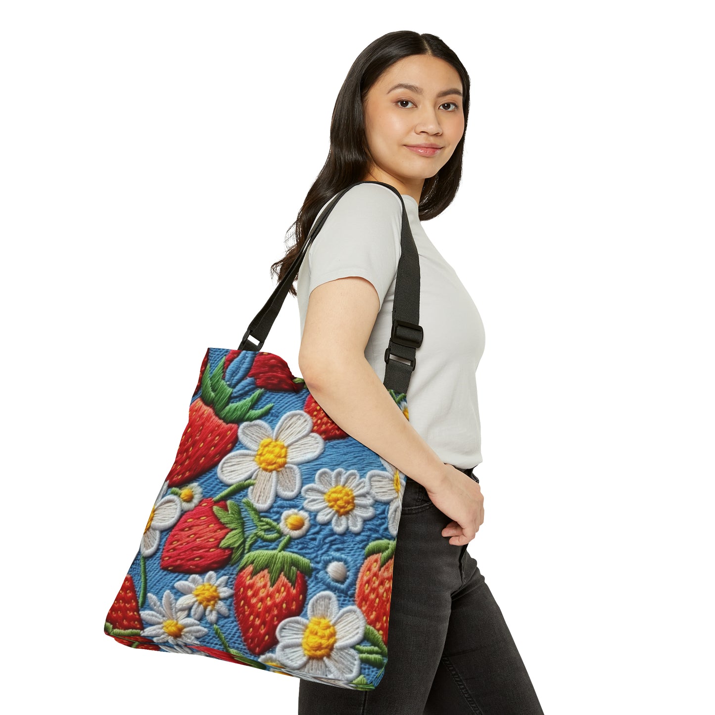 Orchard Berries: Juicy Sweetness from Nature's Garden - Fresh Strawberry Elegance - Adjustable Tote Bag (AOP)