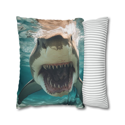 Bull Shark: River Monster Menace - Realistic Dark Water Predator - Spun Polyester Square Pillow Case