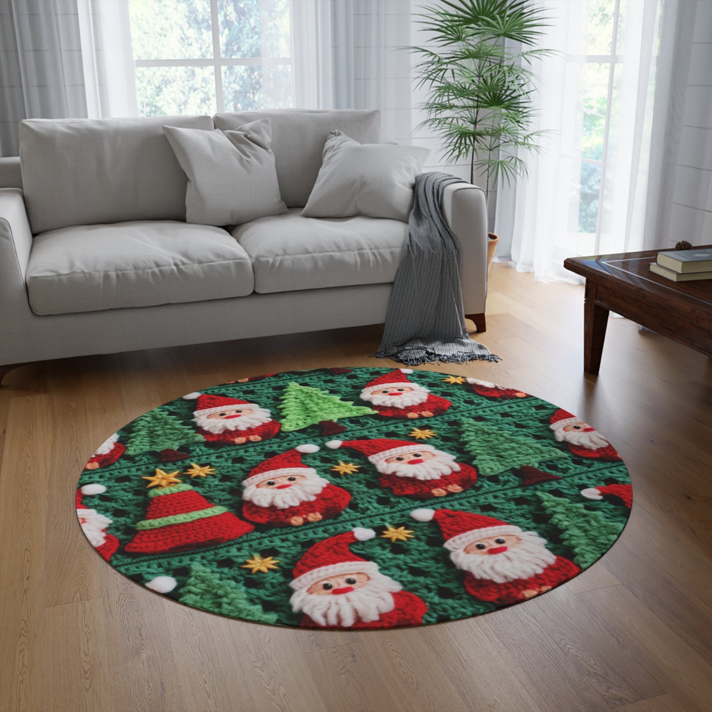 Santa Claus Crochet Pattern, Christmas Design, Festive Holiday Decor, Father Christmas Motif. Perfect for Yuletide Celebration - Round Rug