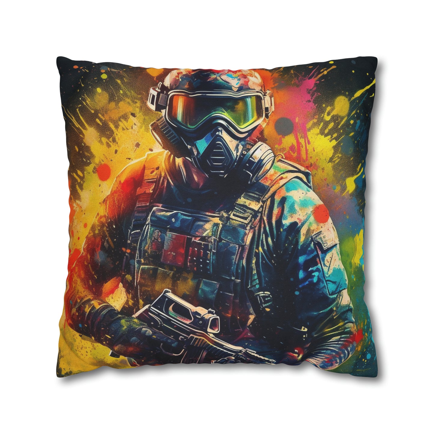 Paintball Game Sport: Professional Action Shot Target Player - Spun Polyester Square Pillow Case