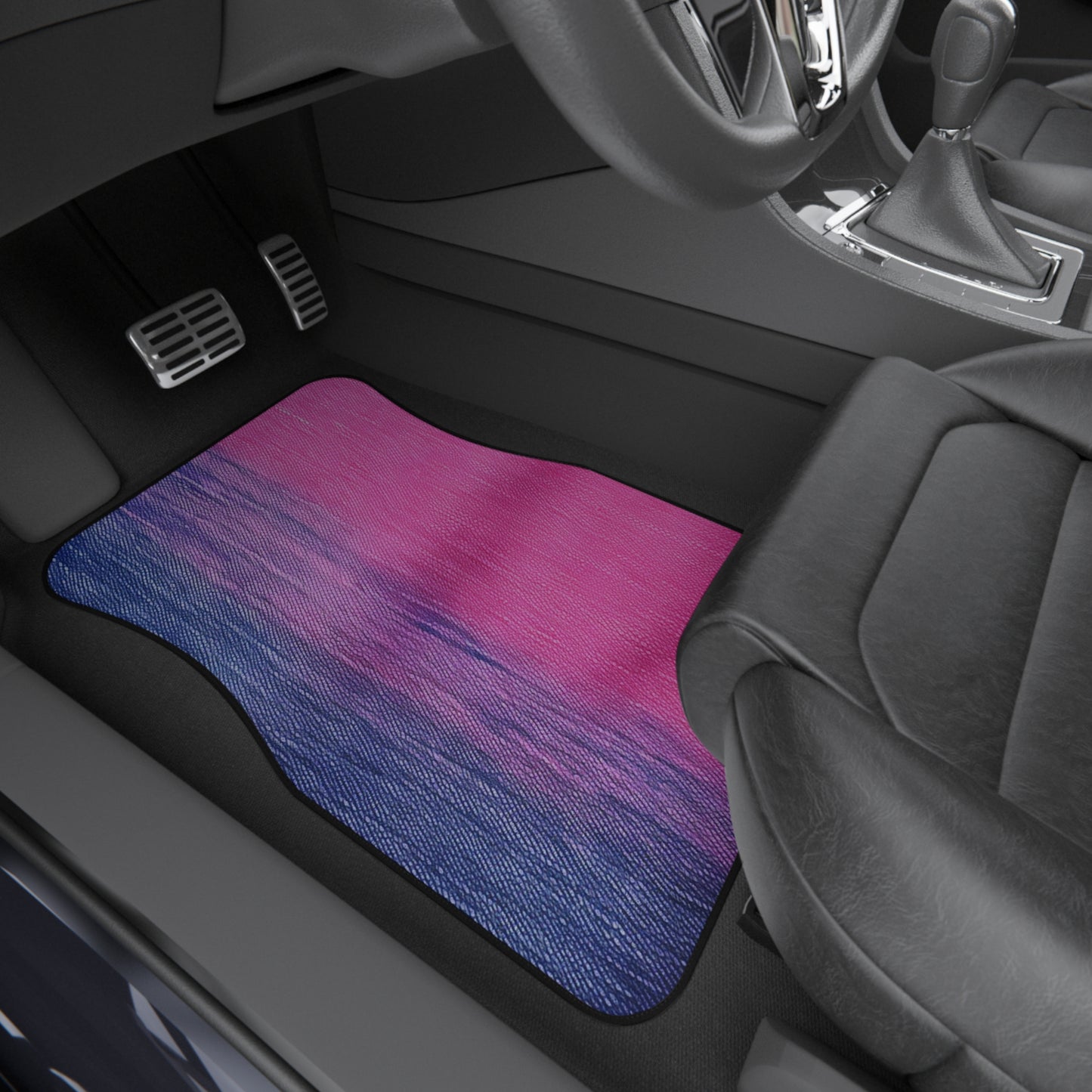 Dual Delight: Half-and-Half Pink & Blue Denim Daydream - Car Mats (Set of 4)