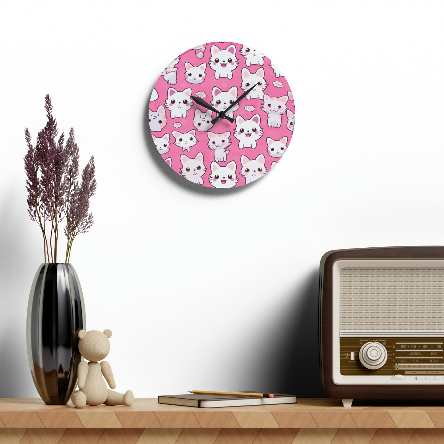 Kawaii Kitten Anime Cat Acrylic Wall Clock