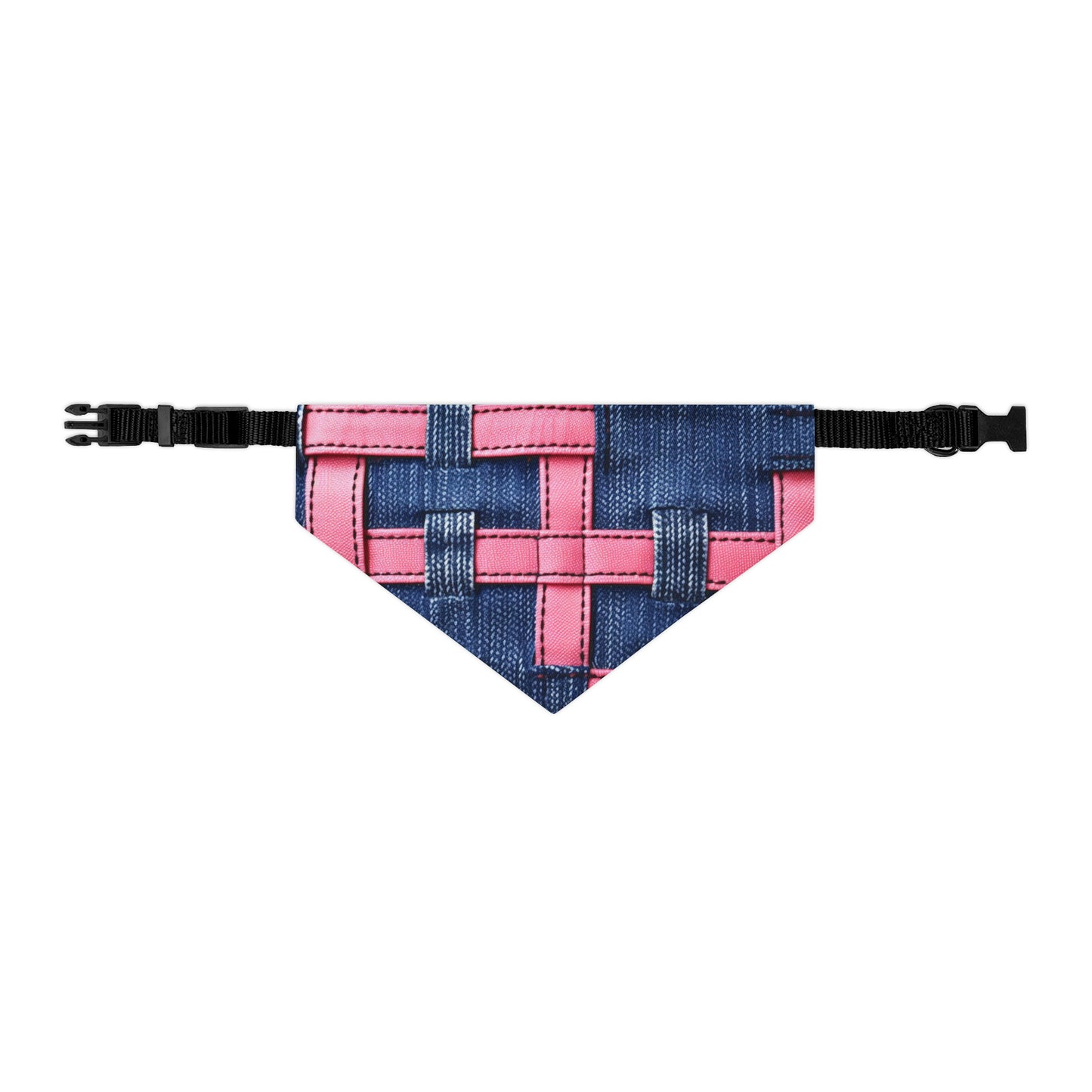 Candy-Striped Crossover: Pink Denim Ribbons Dancing on Blue Stage - Dog & Pet Bandana Collar