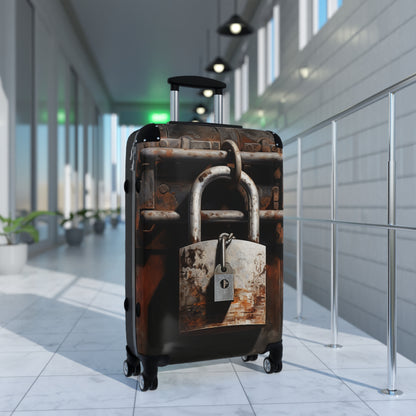 Iron Padlock on Rustic Metal Gate, Lock, Suitcase