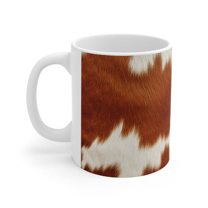 Hair Cowhide Leather Natural Design Tough Durable Rugged Style - Ceramic Mug 11oz