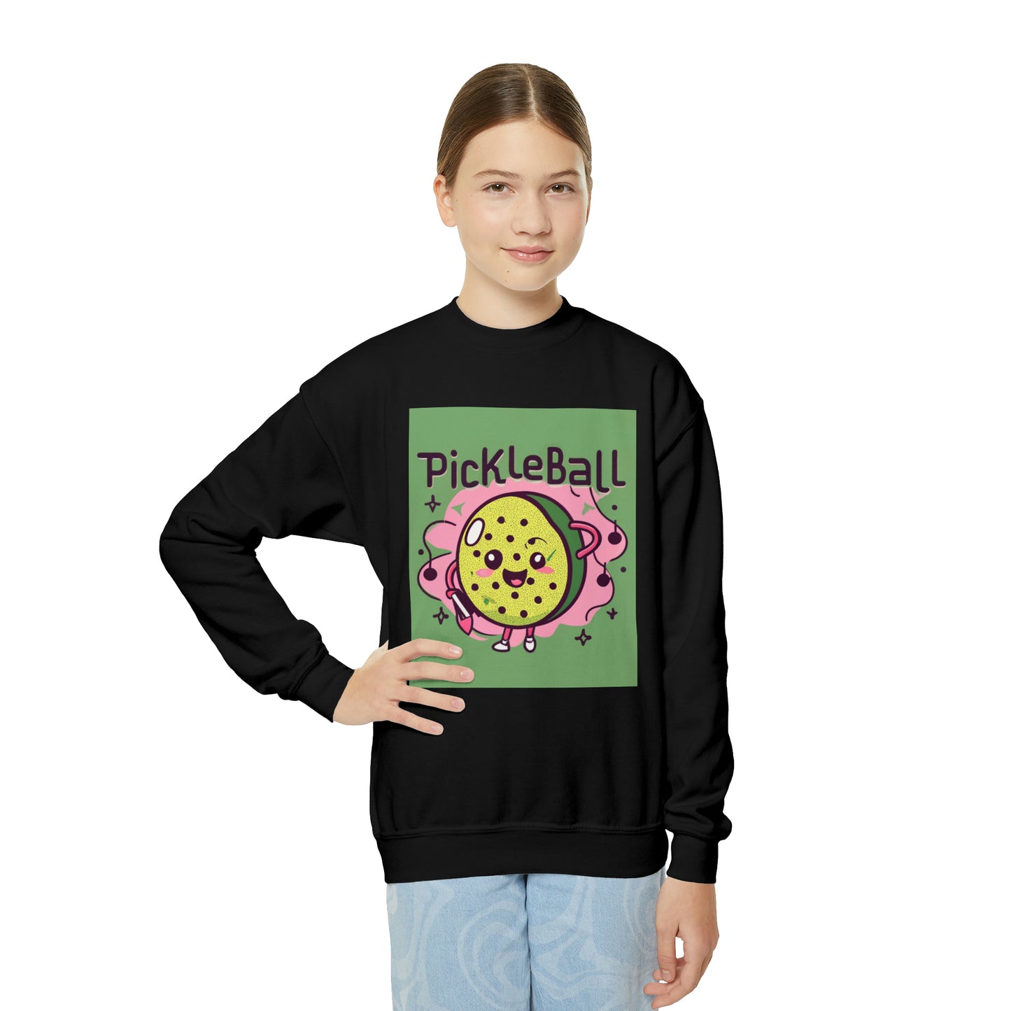 Pickleball kawaii - Sport Anime - Sudadera juvenil con cuello redondo 