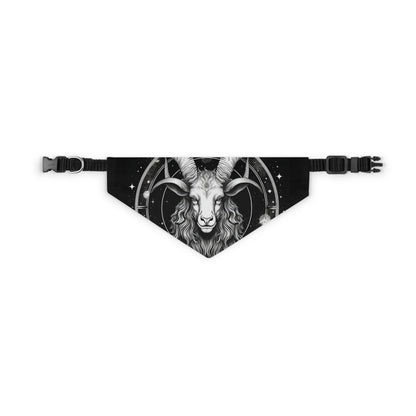 Capricorn Pet Bandana Collar, Zodiac Black White Goat Design