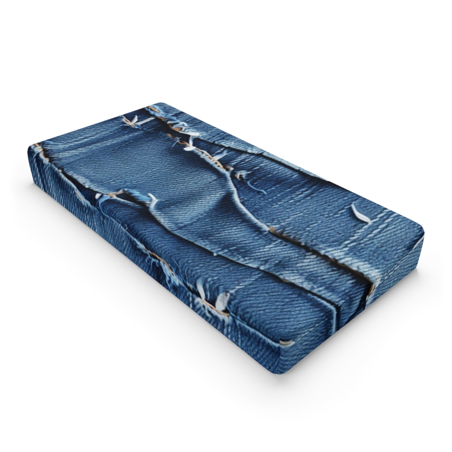 Midnight Blue Distressed Denim: Rugged, Torn & Stylish Design - Baby Changing Pad Cover