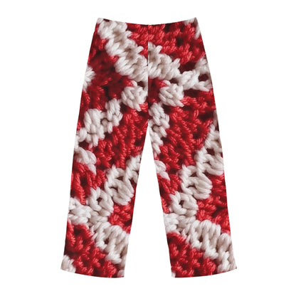 Warm Winter Red & White Crochet Knit: Cinematic Chic Texture Design - Men's Pajama Pants (AOP)