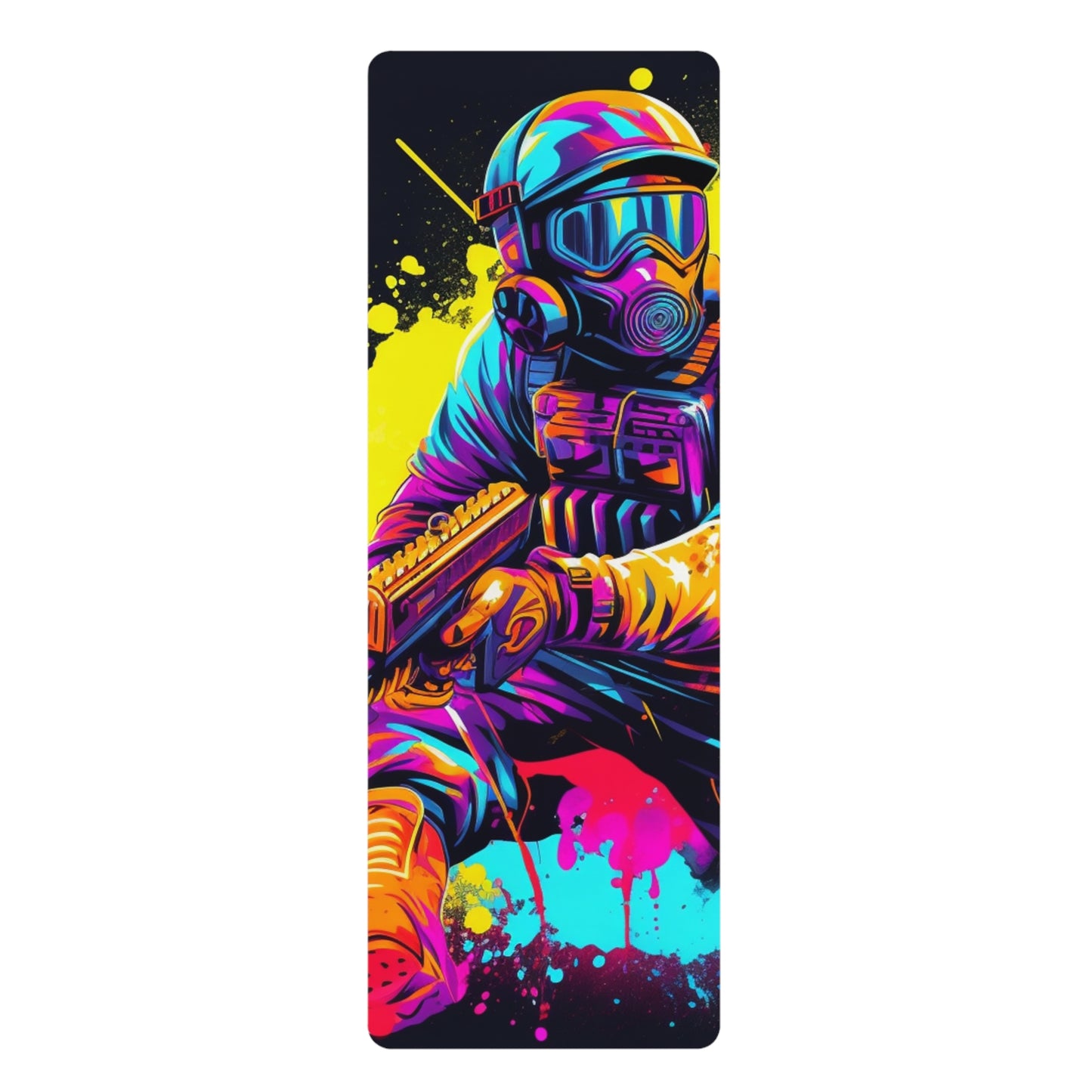 Paintball Action Sport: Player in Battle, Paint Splatter - Rubber Yoga Mat