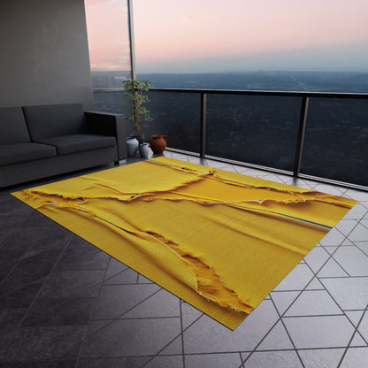 Banana Yellow Lemon: Bold Distressed, Denim-Inspired Fabric - Outdoor Rug