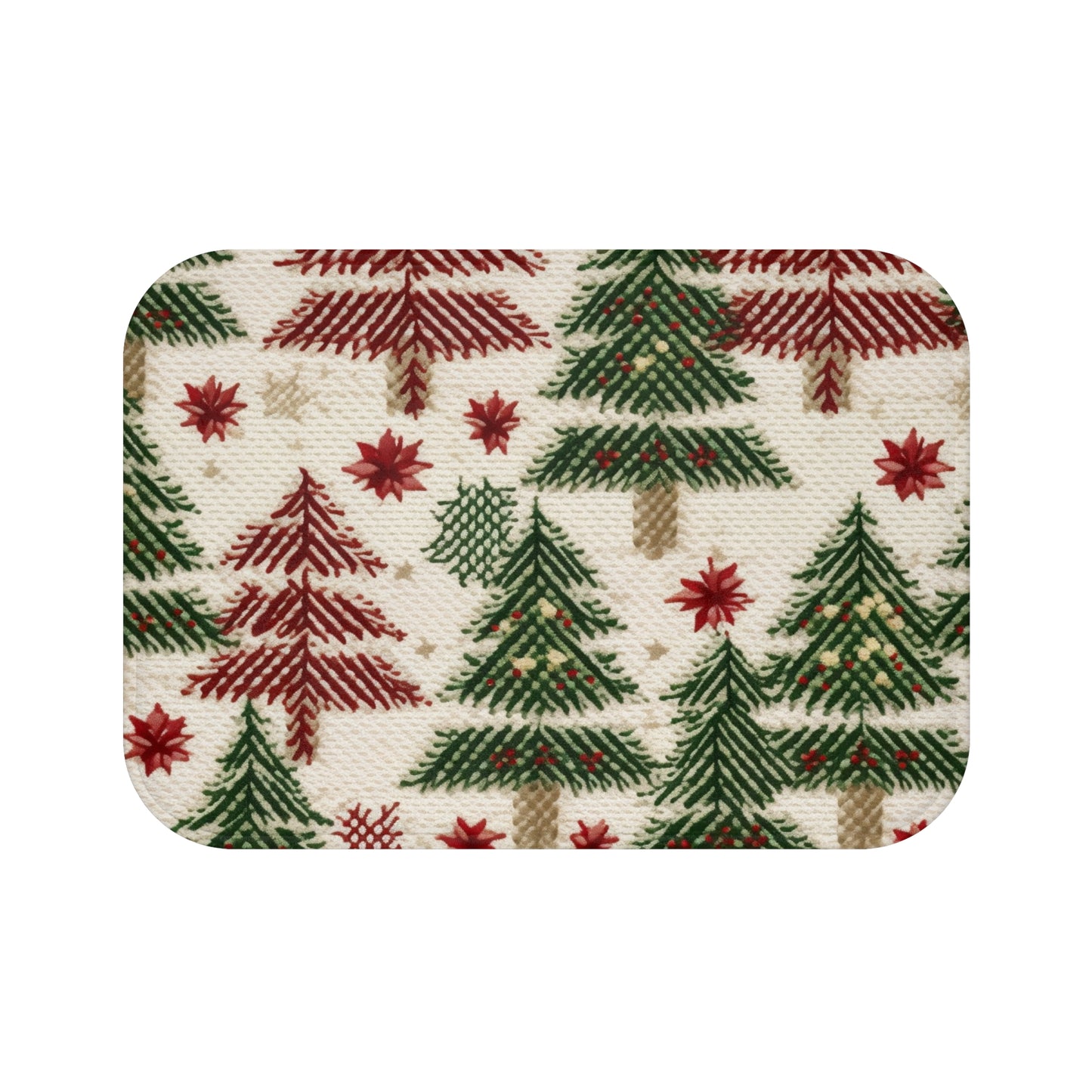 Embroidered Christmas Winter, Festive Holiday Stitching, Classic Seasonal Design - Bath Mat