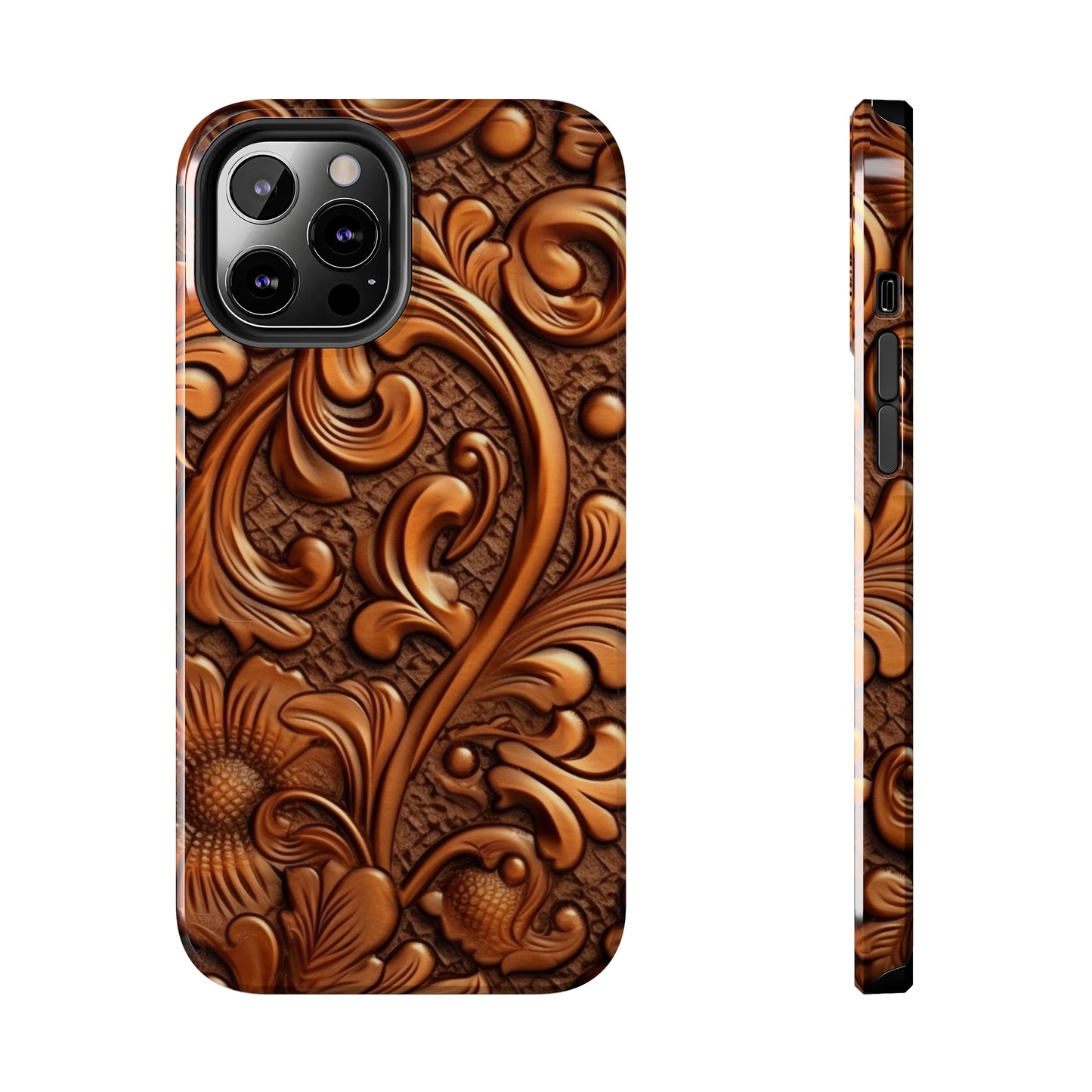 Leather Flower Cognac Classic Brown Timeless American Cowboy Design - Tough Phone Cases